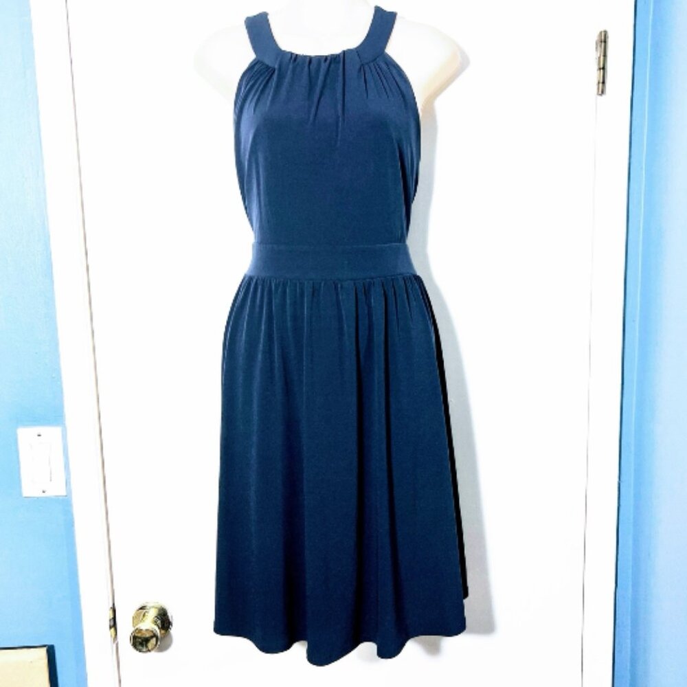 Banana Republic Womens Size 12 Solid Navy Blue Halter Knee length Tank Dress